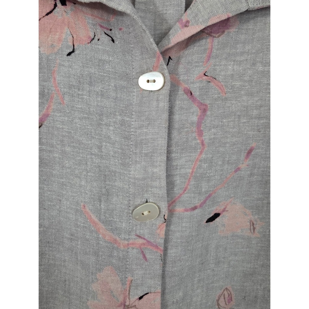 Habitat Button Up L Heavier Weight Linen Gray Pink Floral Resort Dressy Feminine - Picture 9 of 9